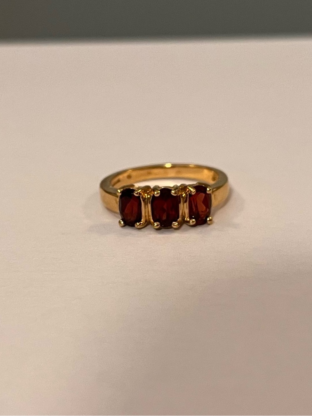 Gold Band Ring with Garnet- Red Stones